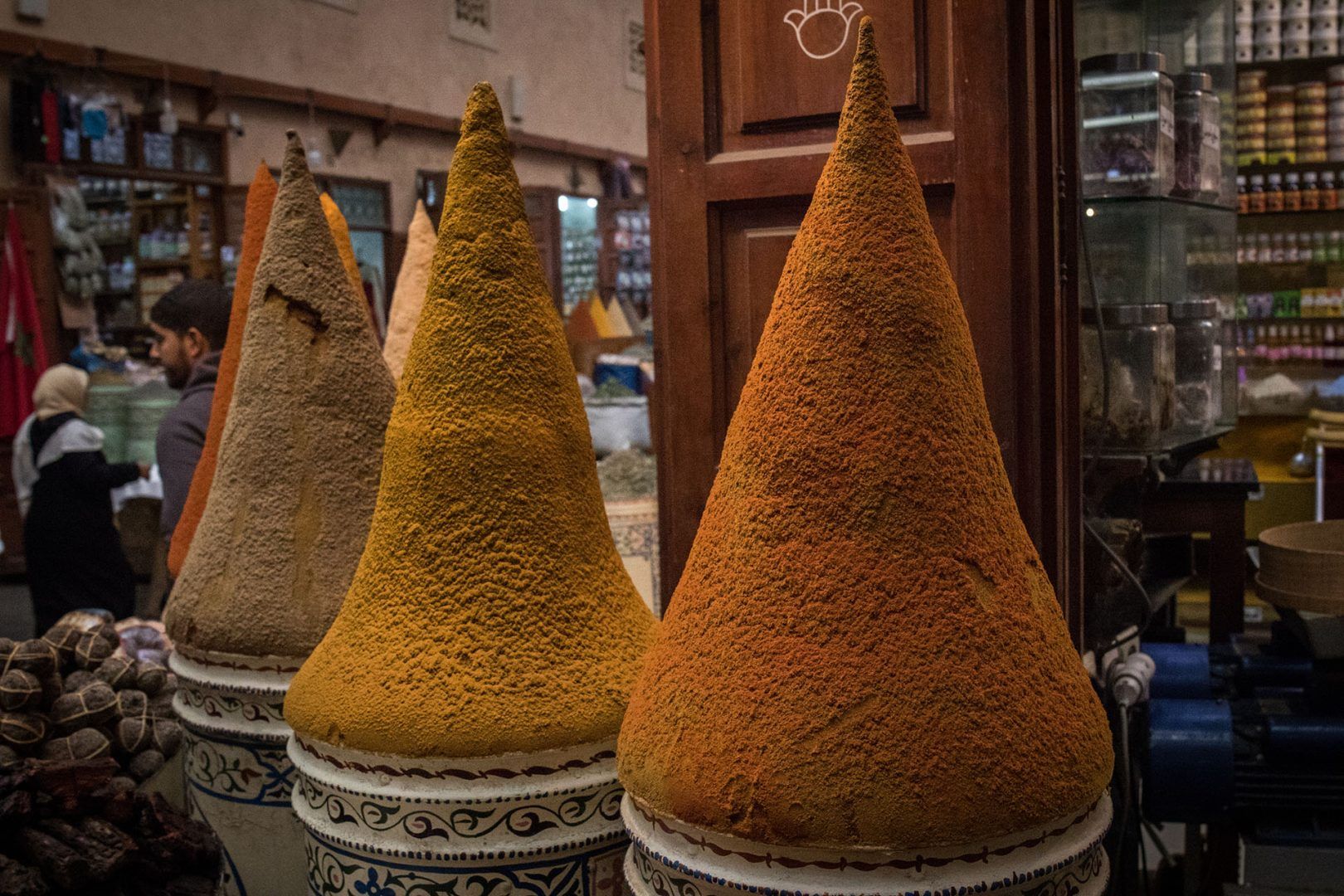 Colourful towers of aromatic spices are a signature feature of Marrakech's souks